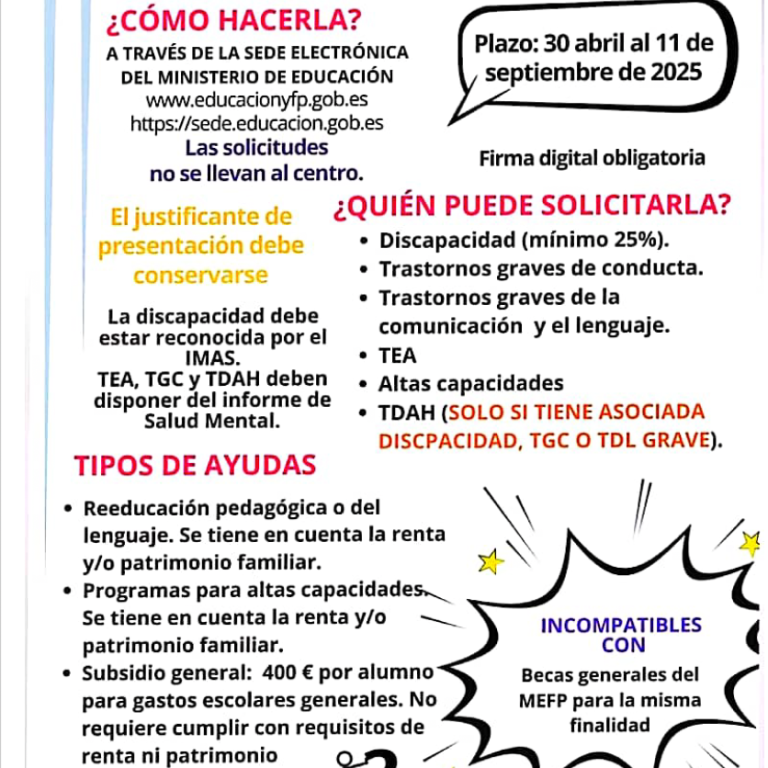 BECA para alumnado con necesidades educativas especiales 25/26